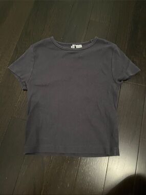 H&M Short Sleeve Ribbed Tee in Dark Navy